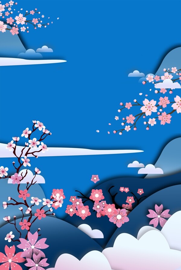 樱花节中国风蓝色背景