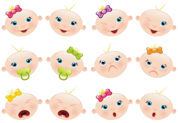 婴儿3D立体卡通矢量表情