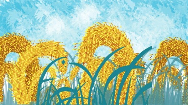 彩绘立秋成熟的麦穗背景素材