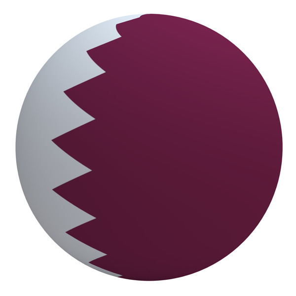 卡塔尔国旗在球白色隔离