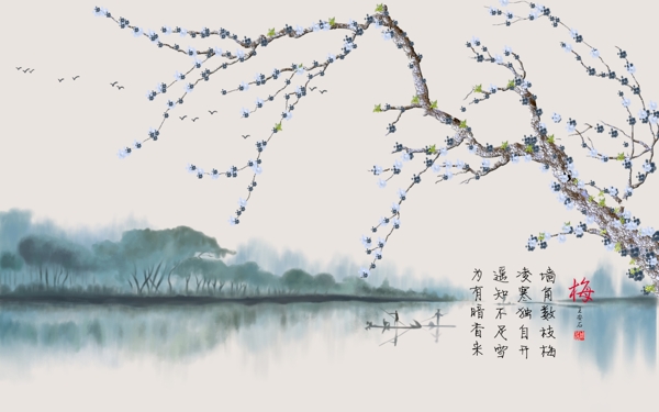 湖面创意禅意中国风大气山水风景