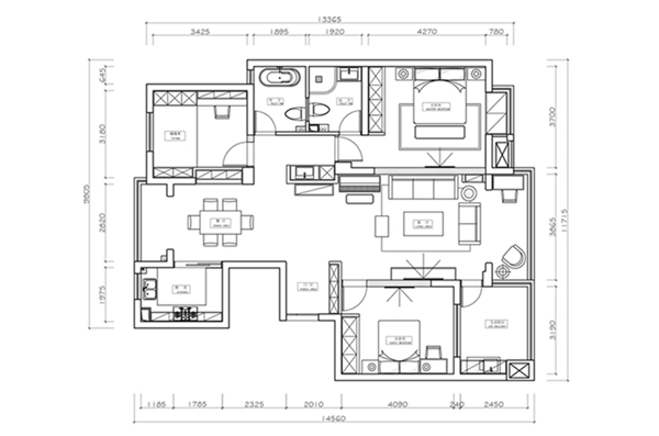 CAD三室两厅户型图