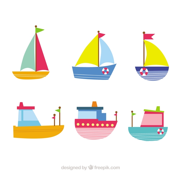 可爱的不同颜色的帆船图标