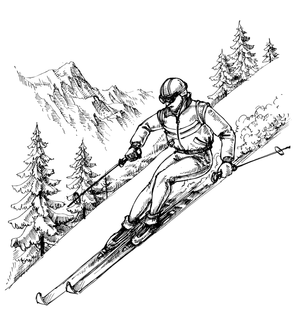 手绘滑雪人物