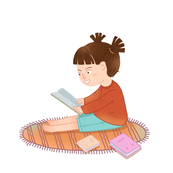小女孩看书PNG