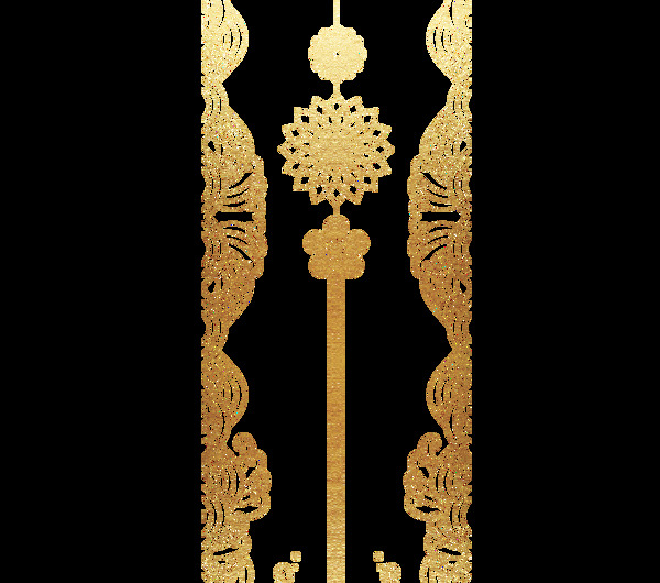 金色中式花纹古典挂饰png元素