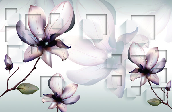 3D立体方格梦幻花卉背景墙图片
