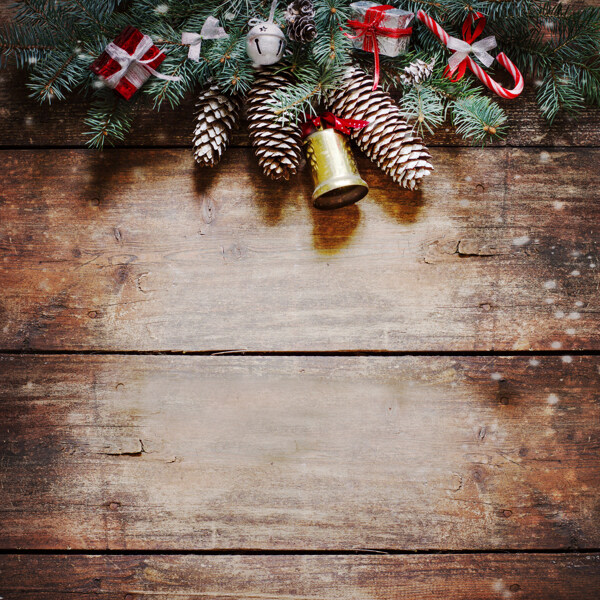 木板上的圣诞节装饰背景图片