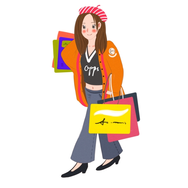 时尚提着购物袋逛街的女生可商用元素