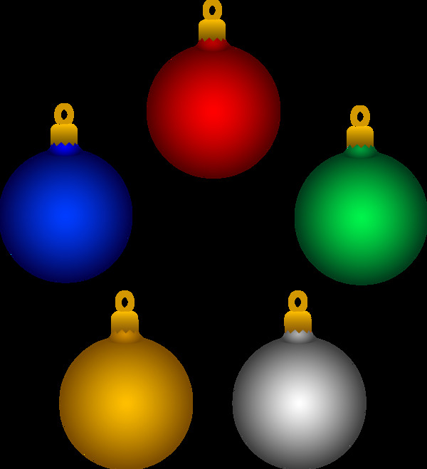 五个不同颜色的圣诞球免抠png透明素材