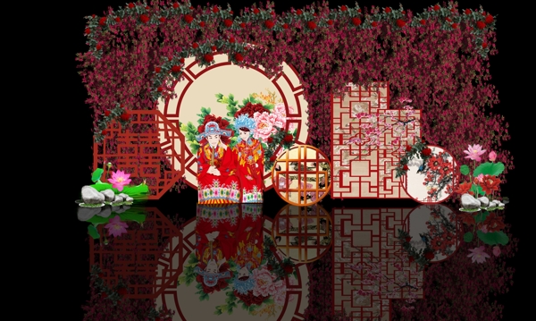 中国风繁花似锦中式婚礼效果图