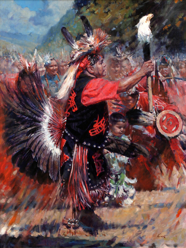跳舞的印第安妇女和儿童油画图片