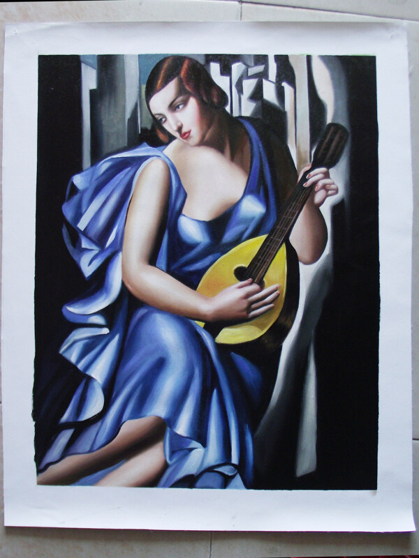 弹小提琴的女人油画图片