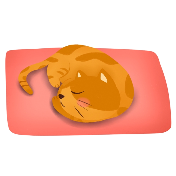 手绘卡通可爱猫咪窝在垫子上睡觉原创元素