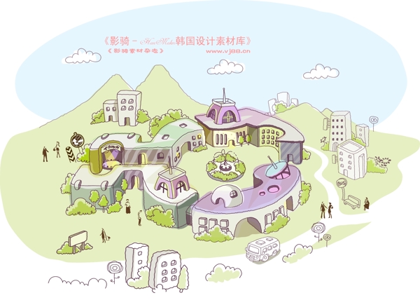 线条城市风景卡通城市漫画手绘HanMaker韩国设计素材库