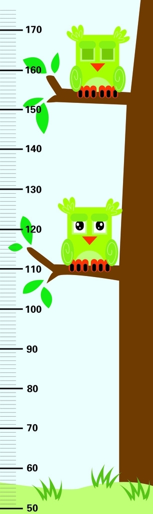 卡通小鸟树量身高尺设计矢量素材