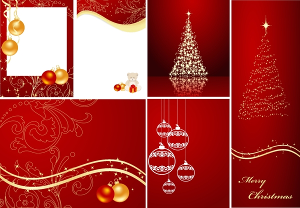 红色圣诞背景圣诞贺卡线条圣诞树线条古典花纹图片
