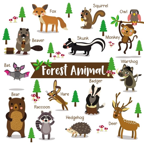 清新森林动物儿童插画