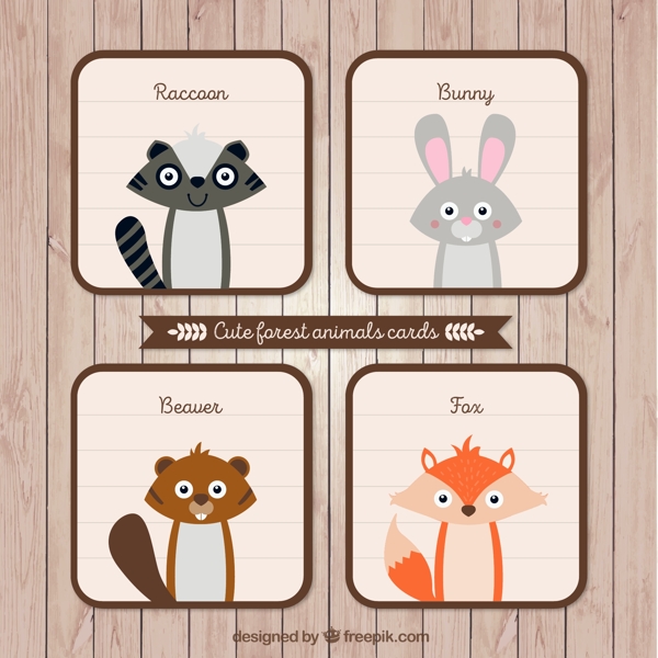 4款可爱动物头像卡片矢量素材