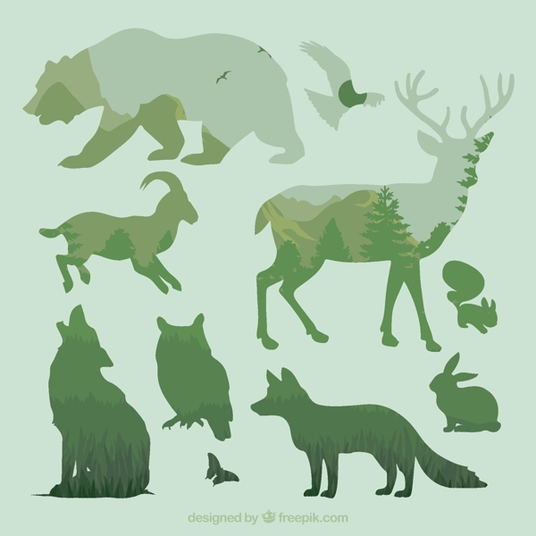 10款森林动物叠影矢量图