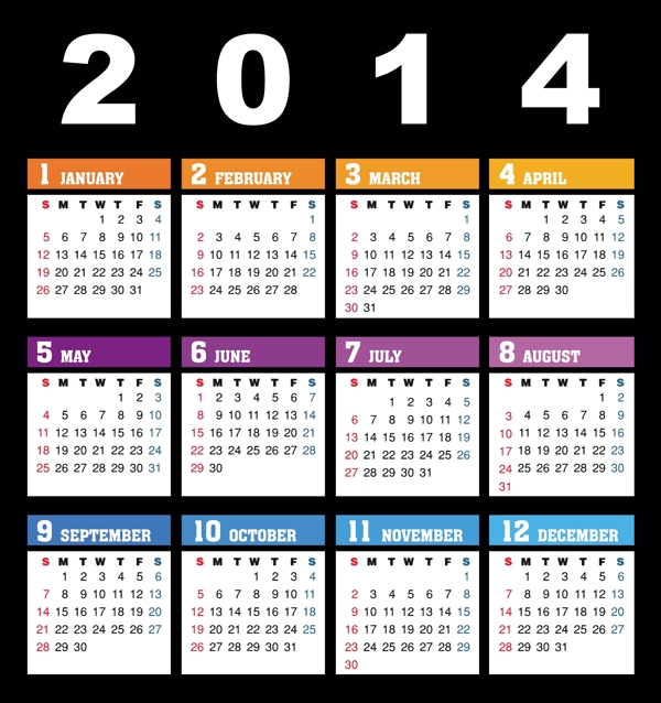 简单的2014日历设计向量集03