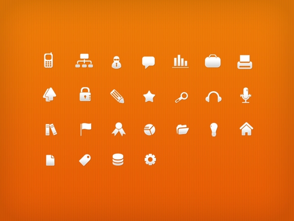 橙色背景上的白色线条矢量icon图标设计