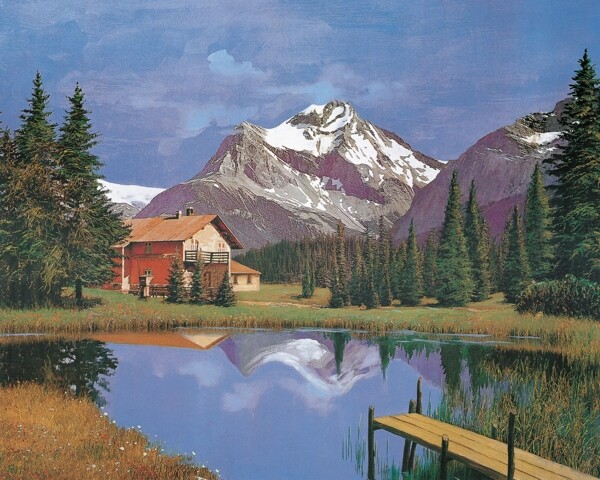 油画手绘油画雪山风景50x40厘米图片