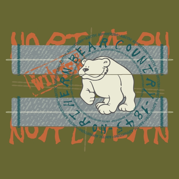 印花矢量图T恤图案图文结合动物白熊免费素材