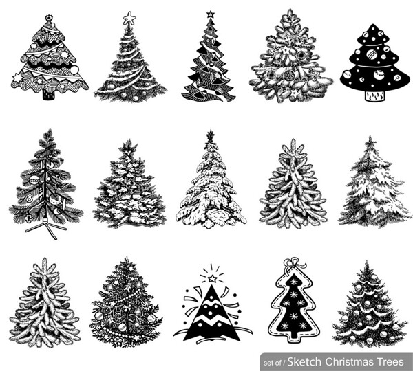 黑白圣诞树图片