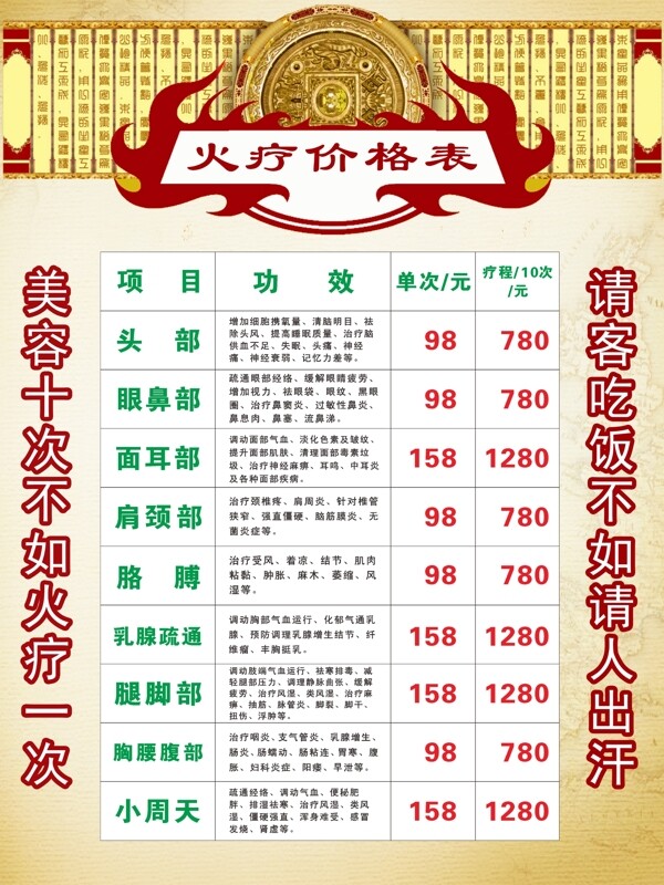 权健火疗价格表