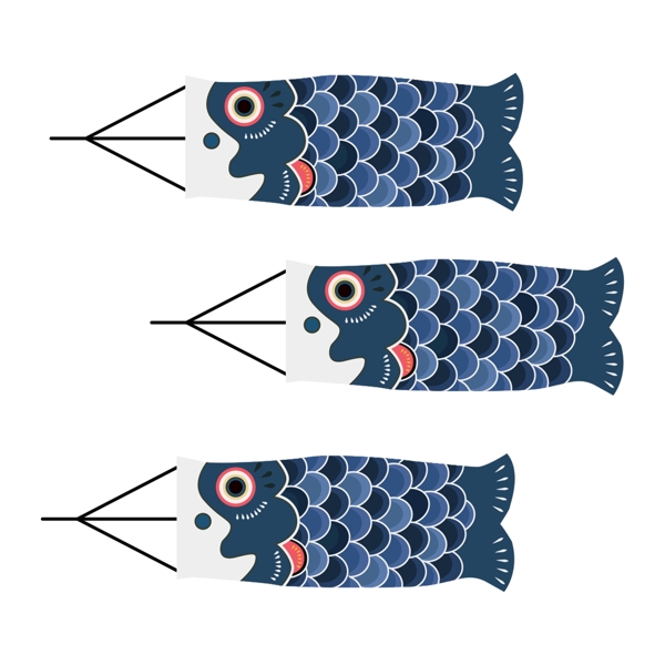 简约手绘日本鱼旗透明素材
