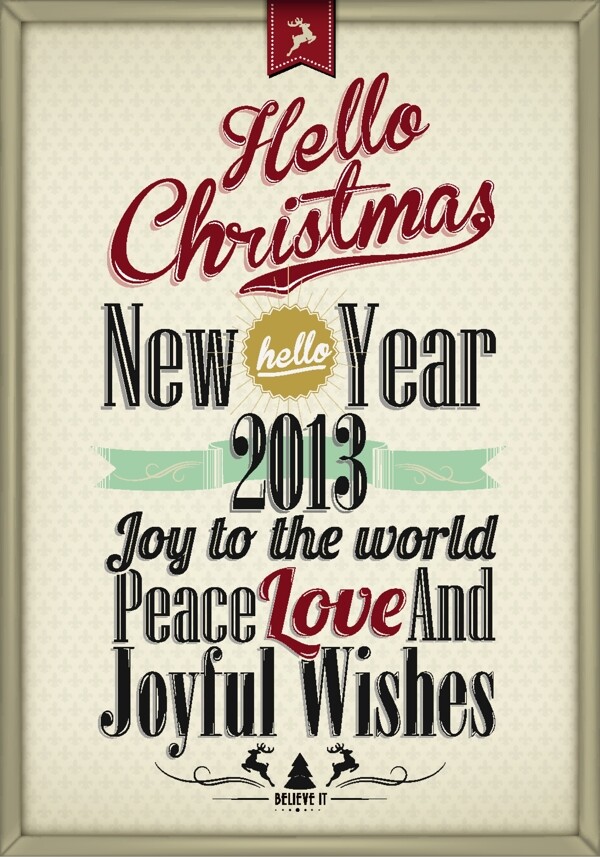 复古老式的圣诞新年文字字体排版图片