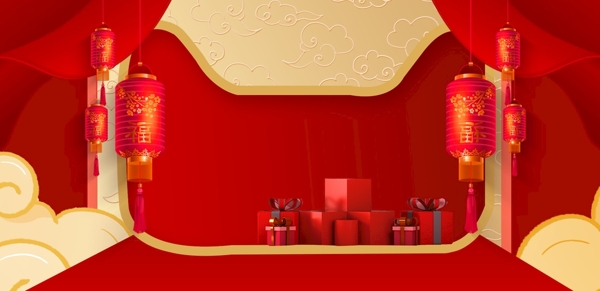 淘宝天猫圣诞节红金色舞台背景