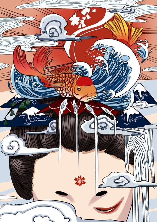 日式复古人物插画卡通海报素材图片