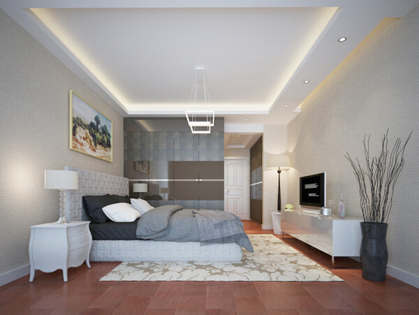 暖色调现代风格卧室空间装修设计效果图