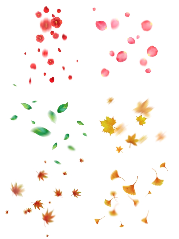 漂浮的花瓣树叶套图手绘落叶和花瓣