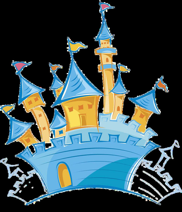 彩绘蓝色城堡图案元素