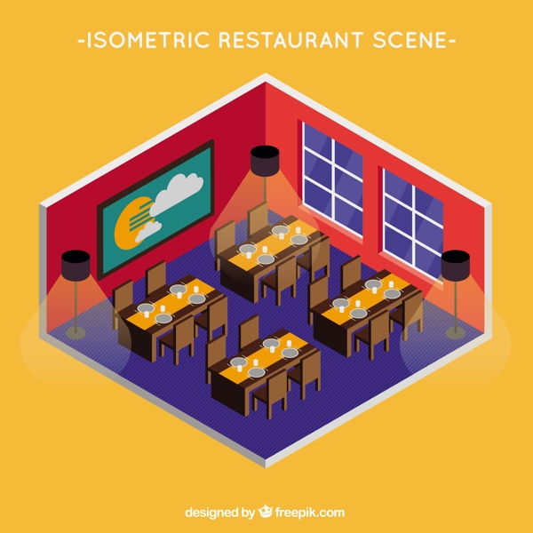 餐厅餐厅的等距视图
