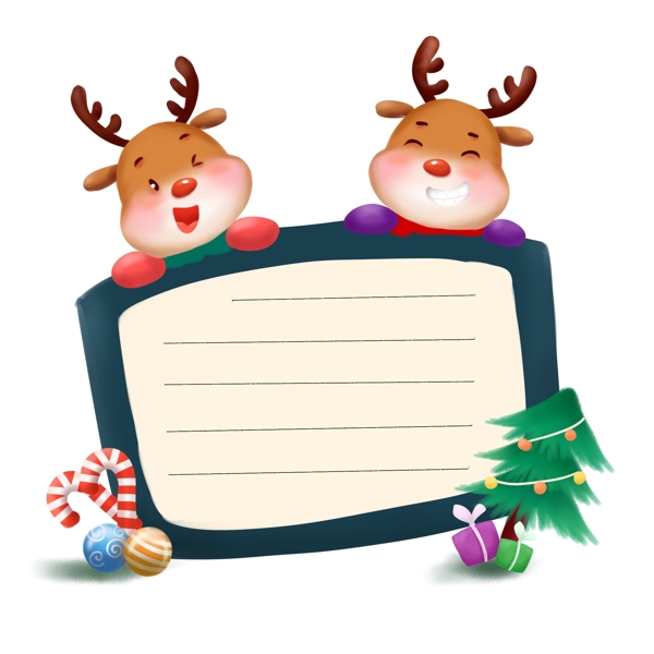 圣诞节欢乐麋鹿手绘可爱可商用边框留言区
