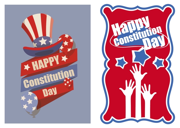 美国宪法日矢量插画设计和旗帜