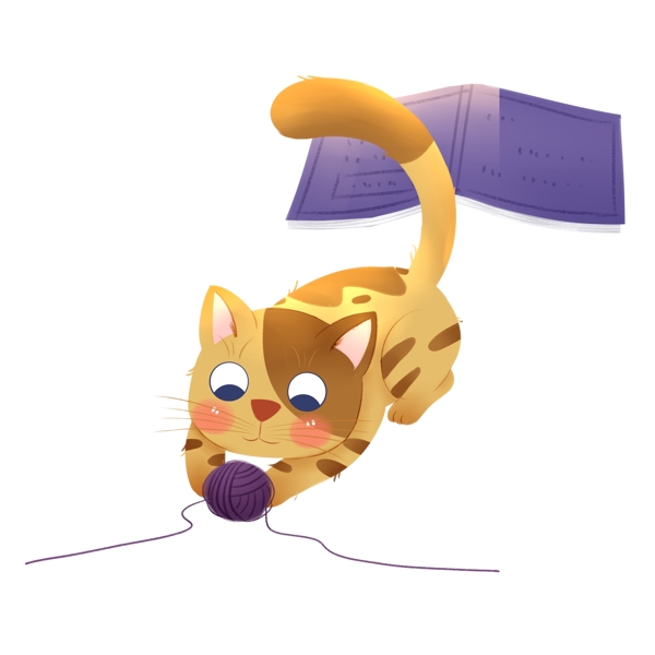 手绘玩毛线的猫咪插画设计