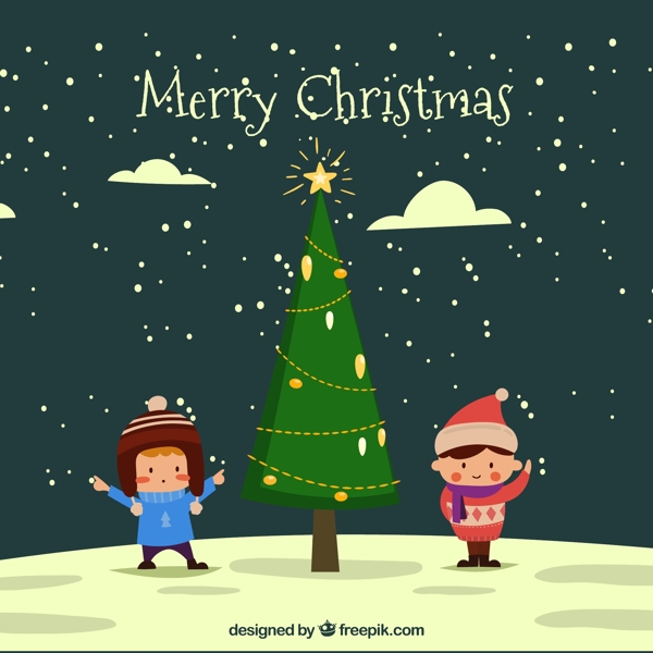 创意圣诞树和2个男孩