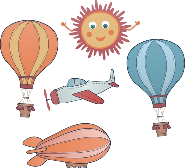 卡通热气球飞机图片