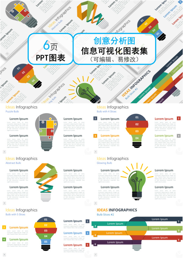 创意通用灯泡分析图ppt图表合集