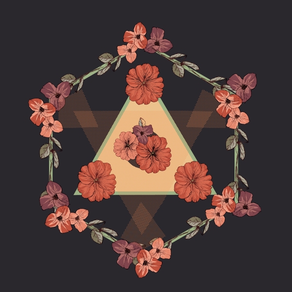 印花矢量图几何花卉专题三角形植物花免费素材
