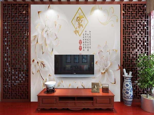 中式现代风格背景墙样机