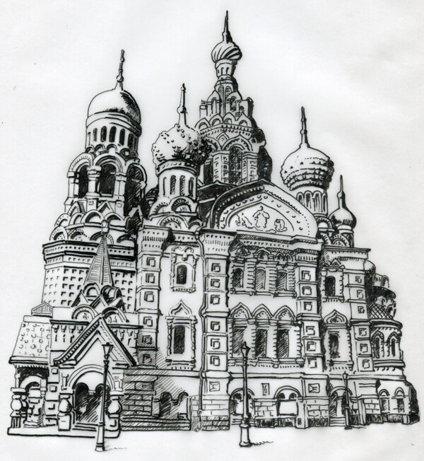 铅笔稿手绘教堂