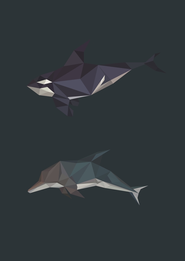 几何海豚鲸鱼矢量可编辑素材创意几何动物