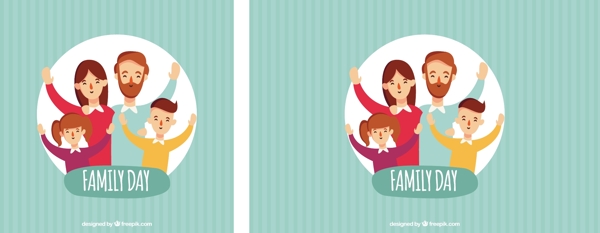 条纹背景与幸福家庭在一个圆圈