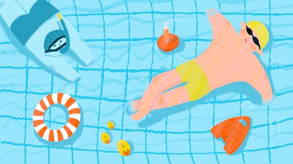 夏季冰爽一夏泳池游泳插画